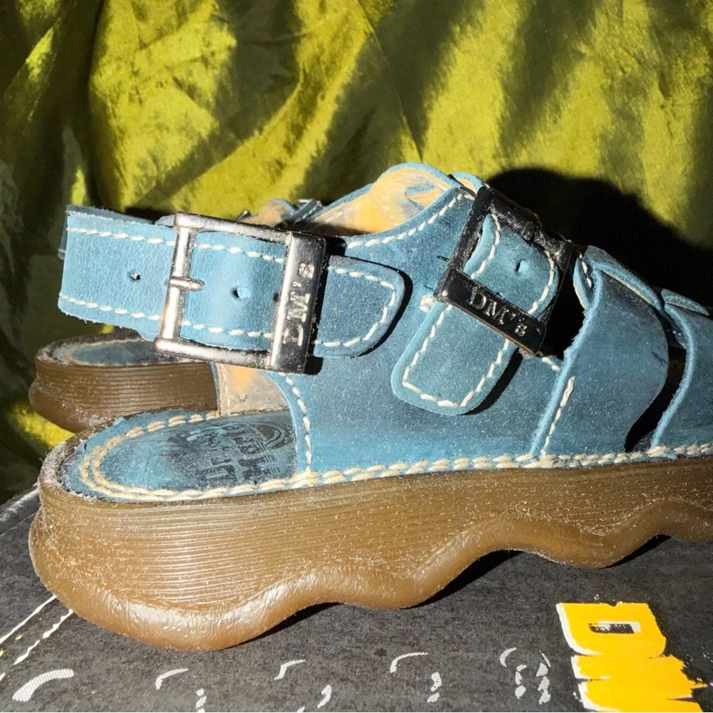 Dr. Martens Kids Blue Leather Woven Sandals with Wavy Sole
